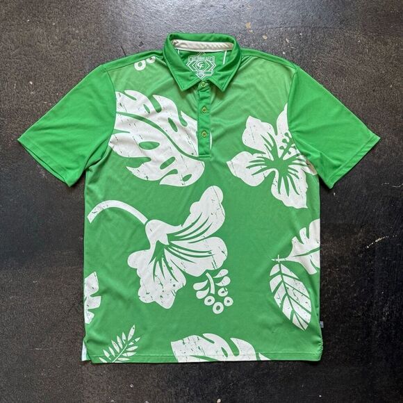 Cut Throat Golf Men's Short-Sleeve Pointed Collar Leaves Shirt Green Extra Large - Picture 1 of 12
